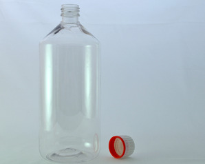 1 litre clear PET round bottle & tamper evident cap